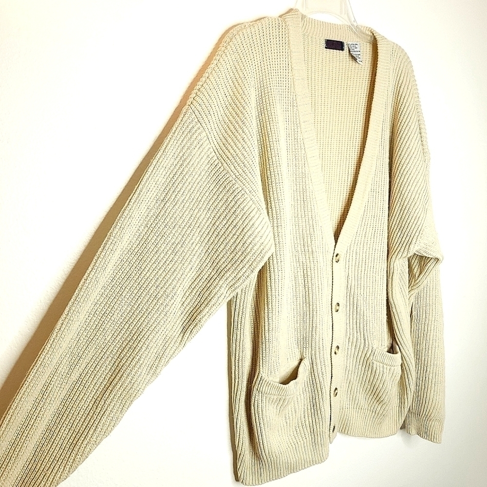 Vintage women's cardigan sweater 2x long sleeve button down cream tan cardigan - Picture 4 of 14